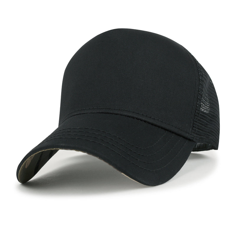 ililily Extra Large Solid Cotton Mesh Back Baseball Cap XL Big Trucker Hat XL / Black - Curved