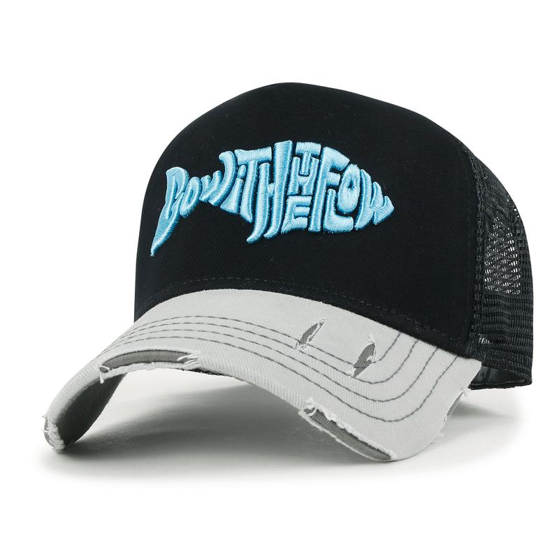 ililily Premium Go with The Flow Embroidery Baseball Cap Vintage Trucker Hat Medium / Black - Go