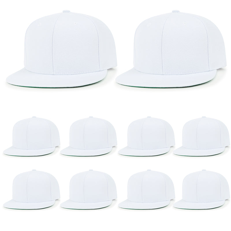 ililily 10 Bulk Pack Blank Six Panel Flat Bill Baseball Cap Basic Trucker Hat