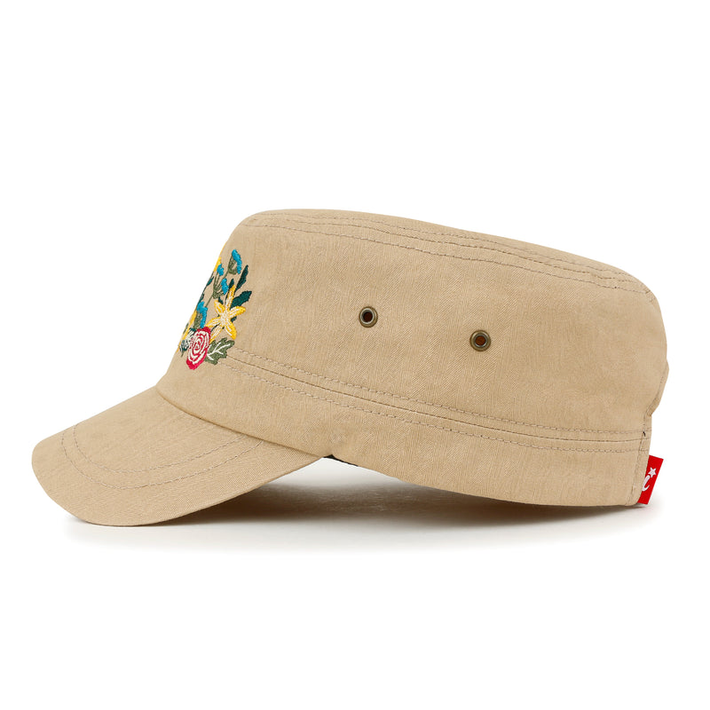 ililily Flower Embroidery Cotton Military Army Hat Women Casual Cadet Cap