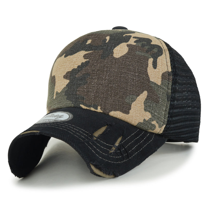 ililily Solid Color Vintage Distressed Mesh Blank Trucker Hat Baseball Cap