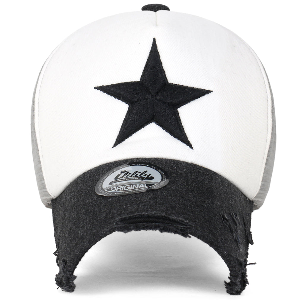 ililily Star Embroidery Black White Trucker Hat Cotton Baseball Cap