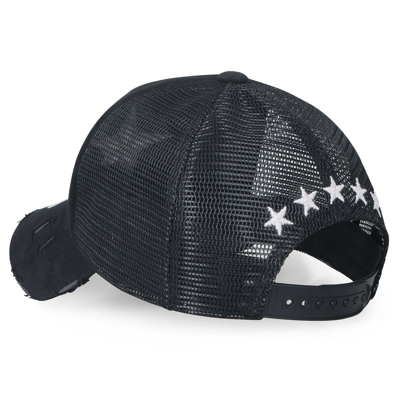 ililily Star Embroidery Black White Trucker Hat Cotton Baseball Cap