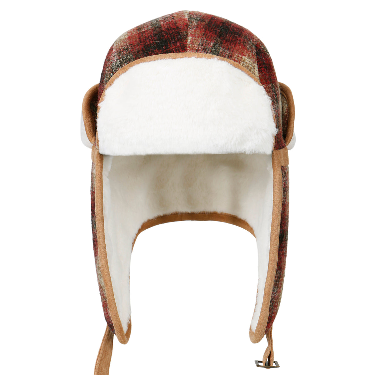 ililily Howels Wool Plaid Pattern Aviator Trapper Trooper Faux Fur Ear Flaps Hat