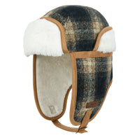 ililily Howels Wool Plaid Pattern Aviator Trapper Trooper Faux Fur Ear Flaps Hat