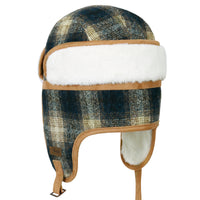 ililily Howels Wool Plaid Pattern Aviator Trapper Trooper Faux Fur Ear Flaps Hat