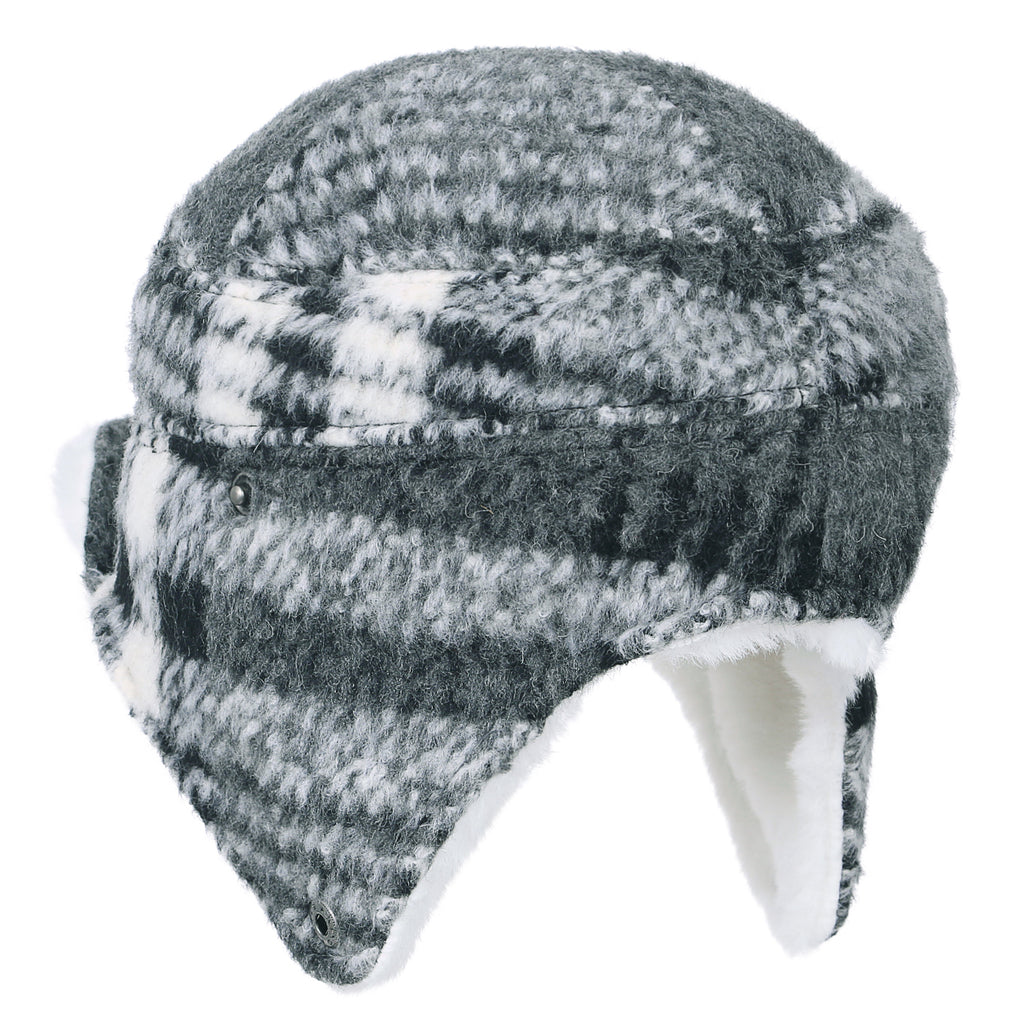 ililily Wool Blend Plaid Pattern Aviator Trapper Trooper Faux Fur Ear Flaps Hat