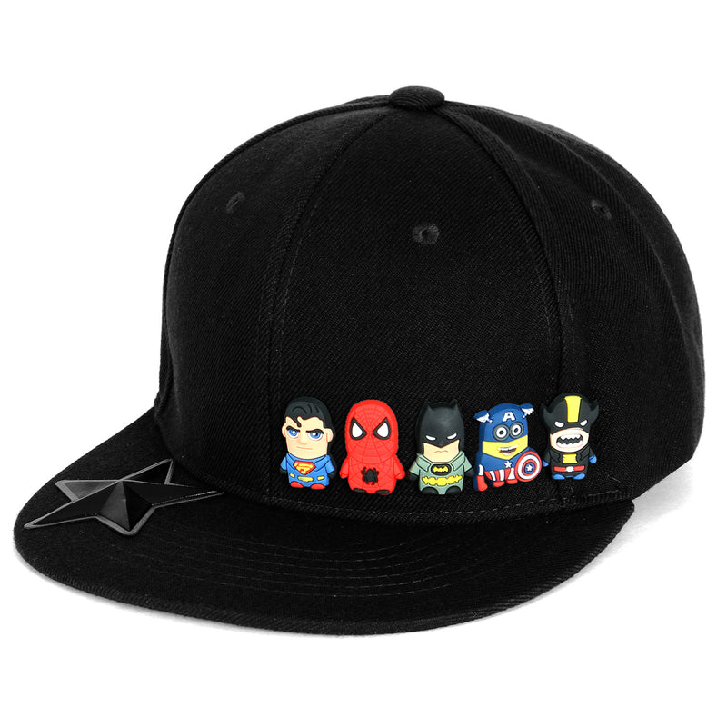 ililily Cute Superheroes Rubber Charms Flat Bill Snapback Hat Baseball Cap