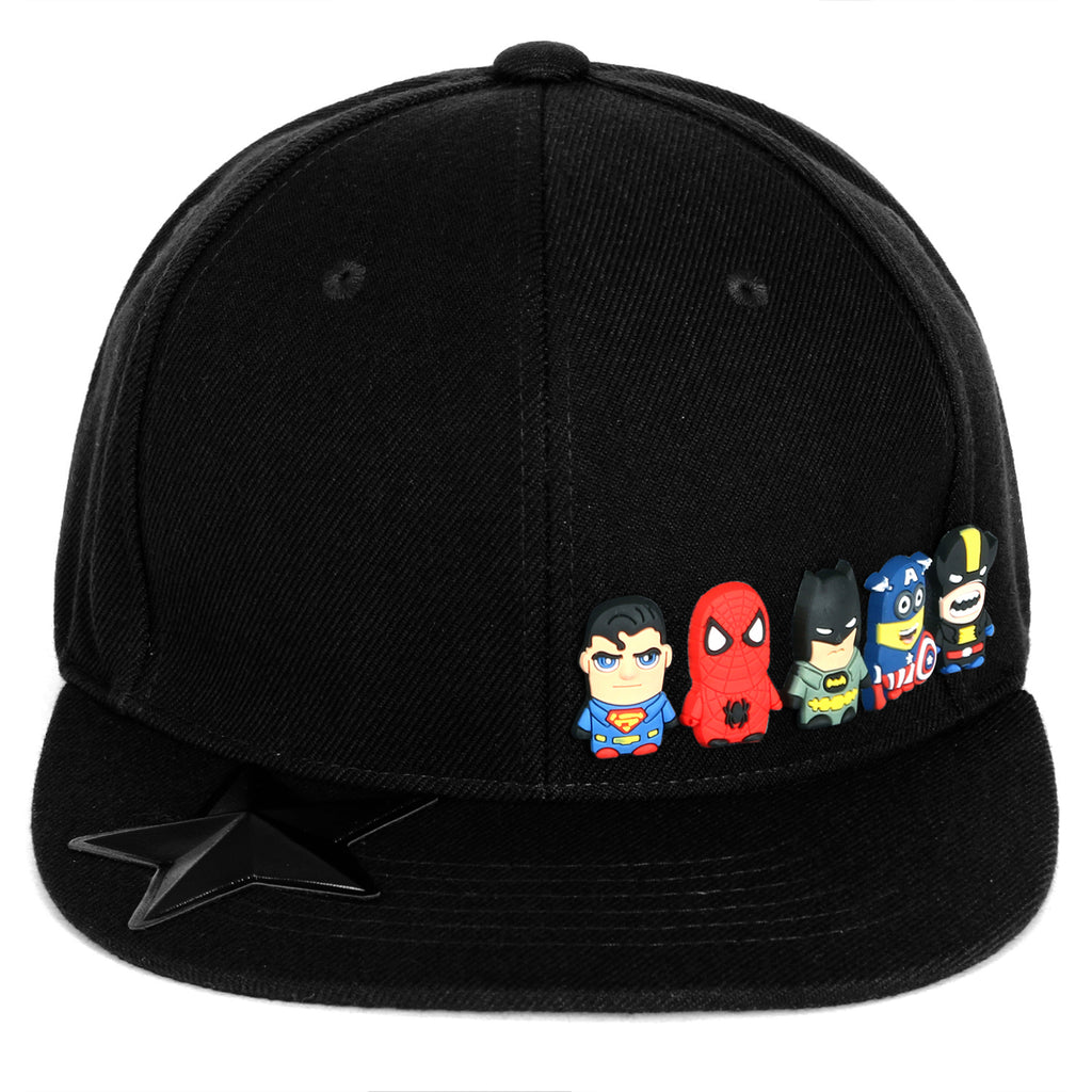 ililily Cute Superheroes Rubber Charms Flat Bill Snapback Hat Baseball Cap