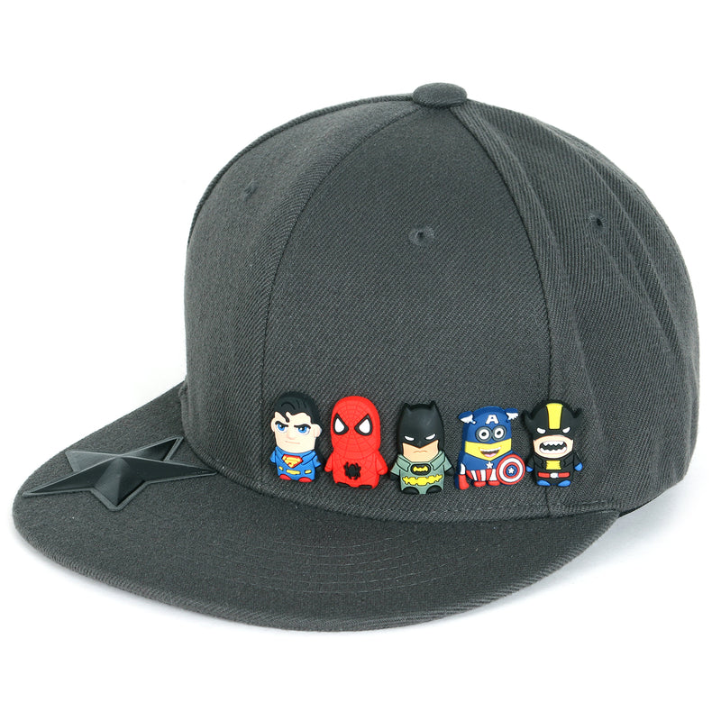 ililily Cute Superheroes Rubber Charms Flat Bill Snapback Hat Baseball Cap