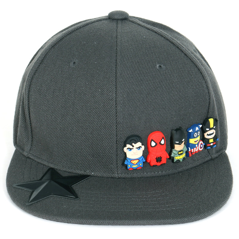 ililily Cute Superheroes Rubber Charms Flat Bill Snapback Hat Baseball Cap