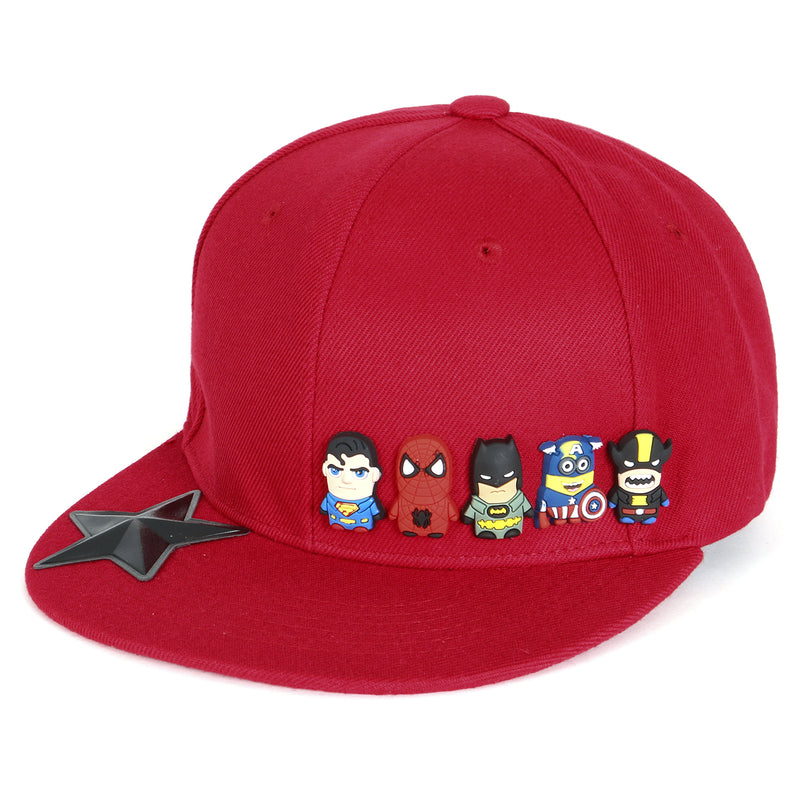 ililily Cute Superheroes Rubber Charms Flat Bill Snapback Hat Baseball Cap