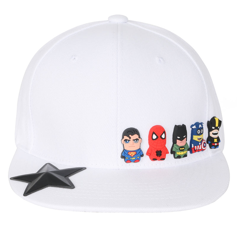 ililily Cute Superheroes Rubber Charms Flat Bill Snapback Hat Baseball Cap