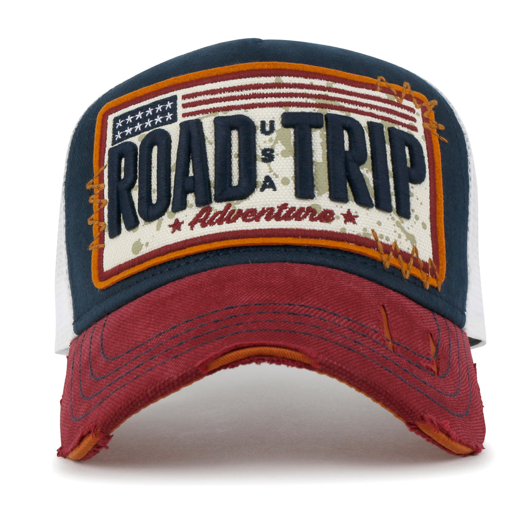 ililily PREMIUM ROAD TRIP Vintage Distressed Snapback Trucker Hat Baseball Cap M / XL