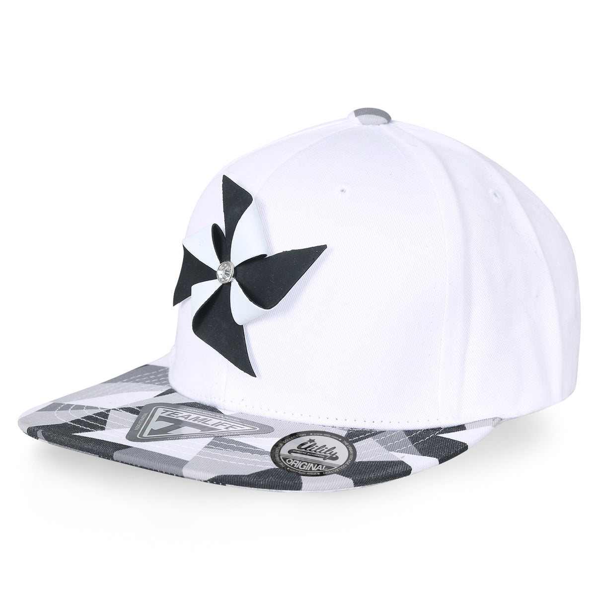 ililily Rubber Pinwheel Baseball Cap Mosaic Pattern Flat Bill Snapback Hat