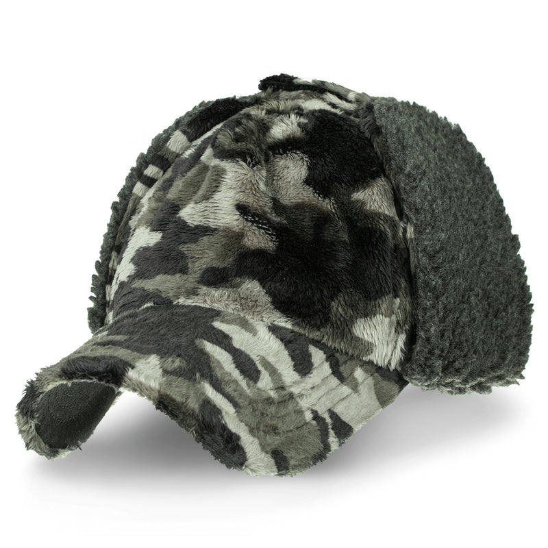 ililily Howels Camo/Solid Velboa Baseball Cap Ear Flaps Military Trucker Hat