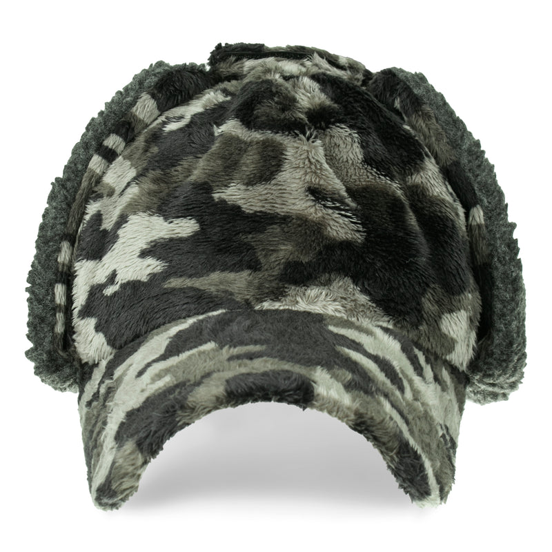 ililily Howels Camo/Solid Velboa Baseball Cap Ear Flaps Military Trucker Hat