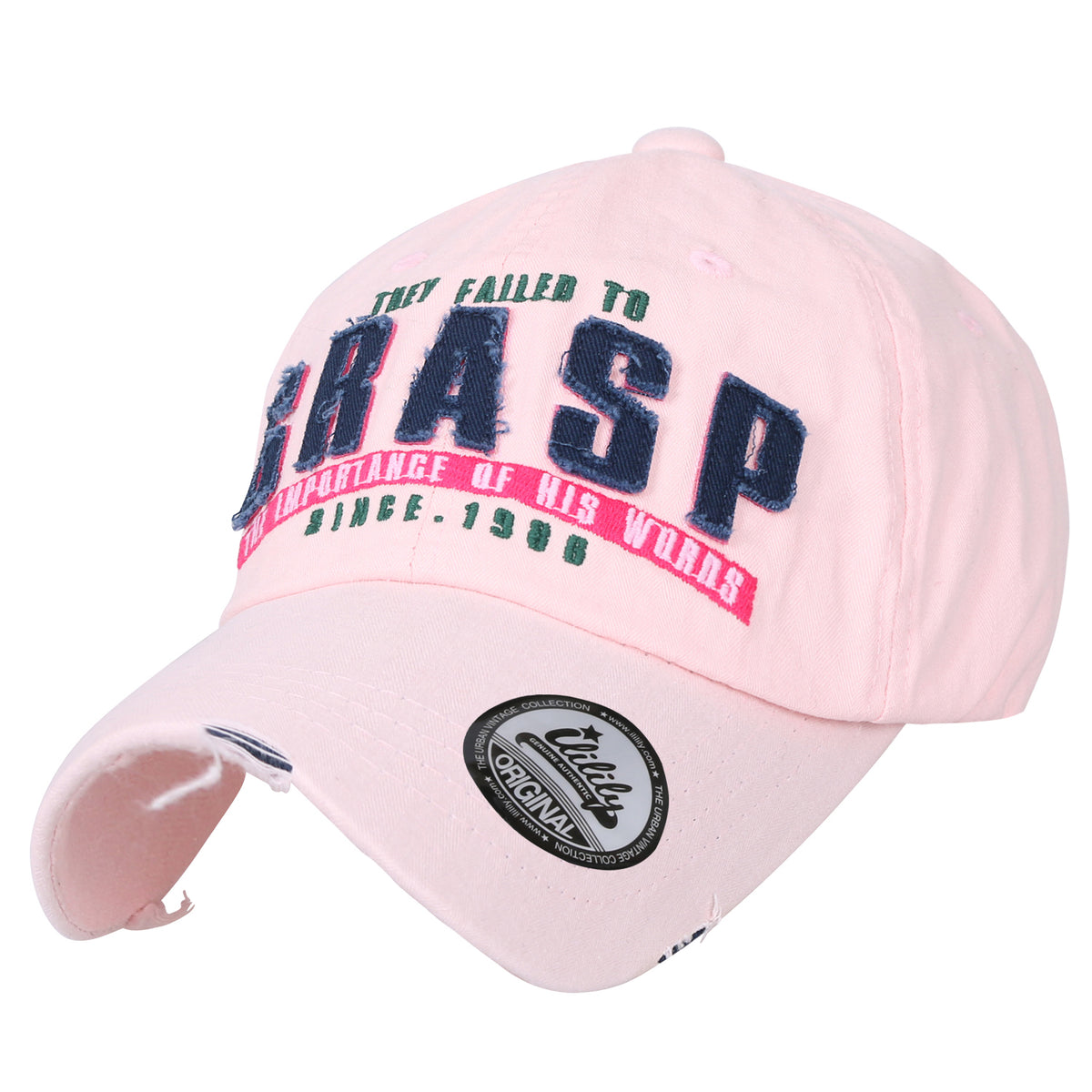 ililily Washed Cotton GRASP Letter Patch Vintage Trucker Hat Casual Baseball Cap