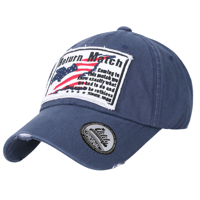 ililily Washed Cotton US Flag Vintage Trucker Hat Casual Baseball Cap