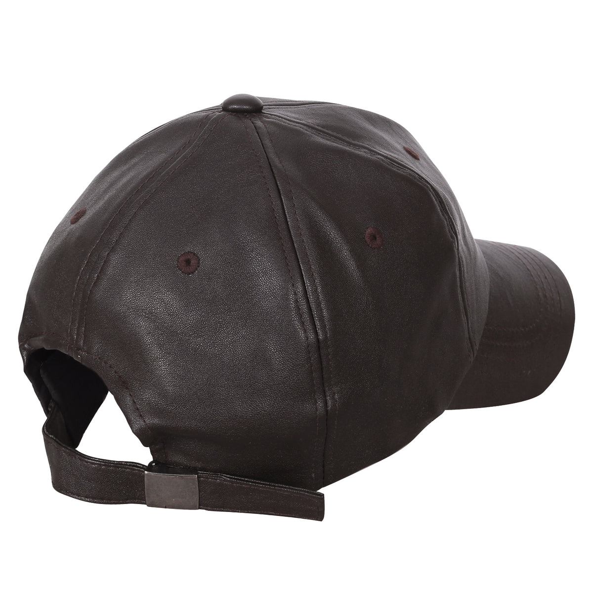 ililily Solid Color Faux Leather Baseball Cap Adjustable Casual Trucker Hat