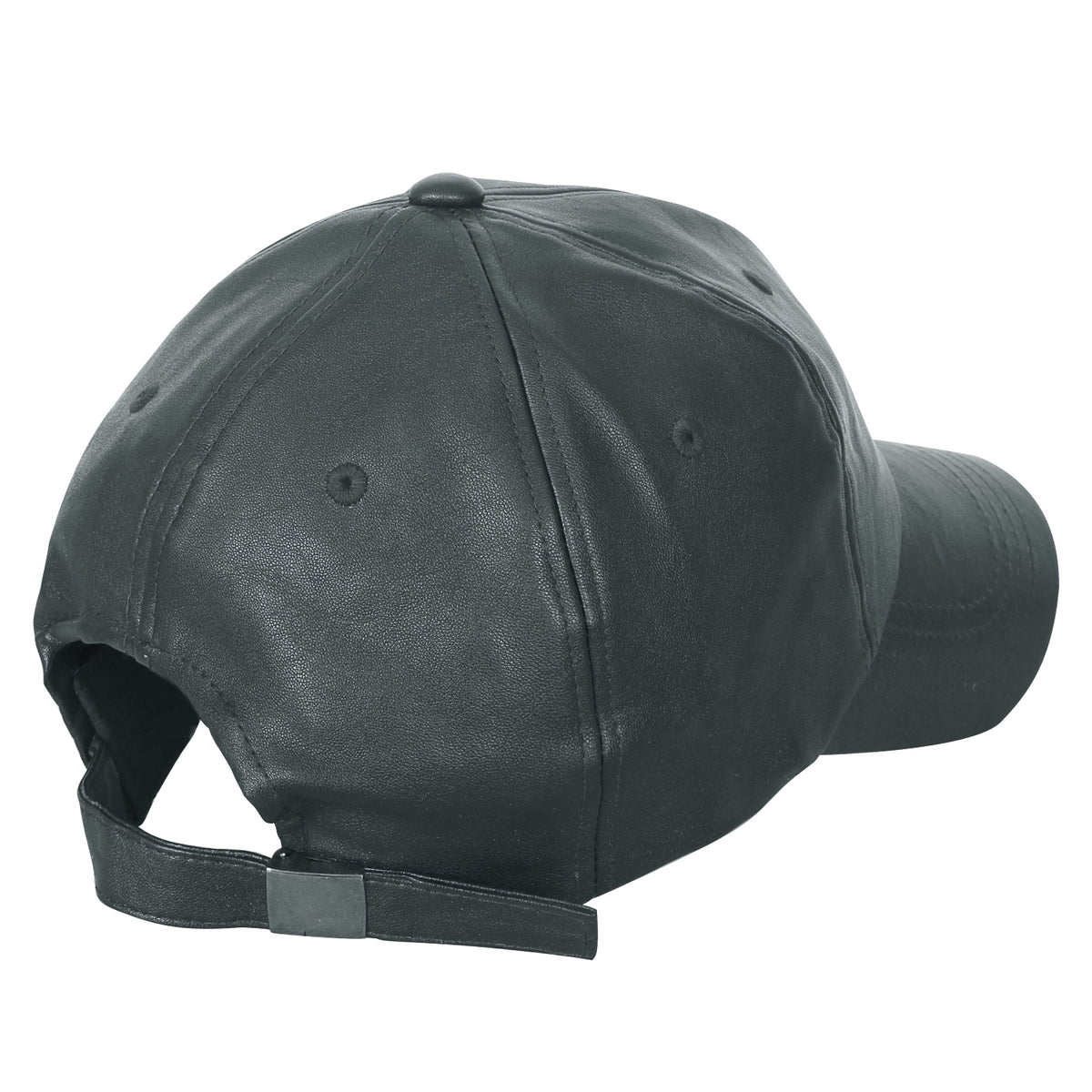 ililily Solid Color Faux Leather Baseball Cap Adjustable Casual Trucker Hat