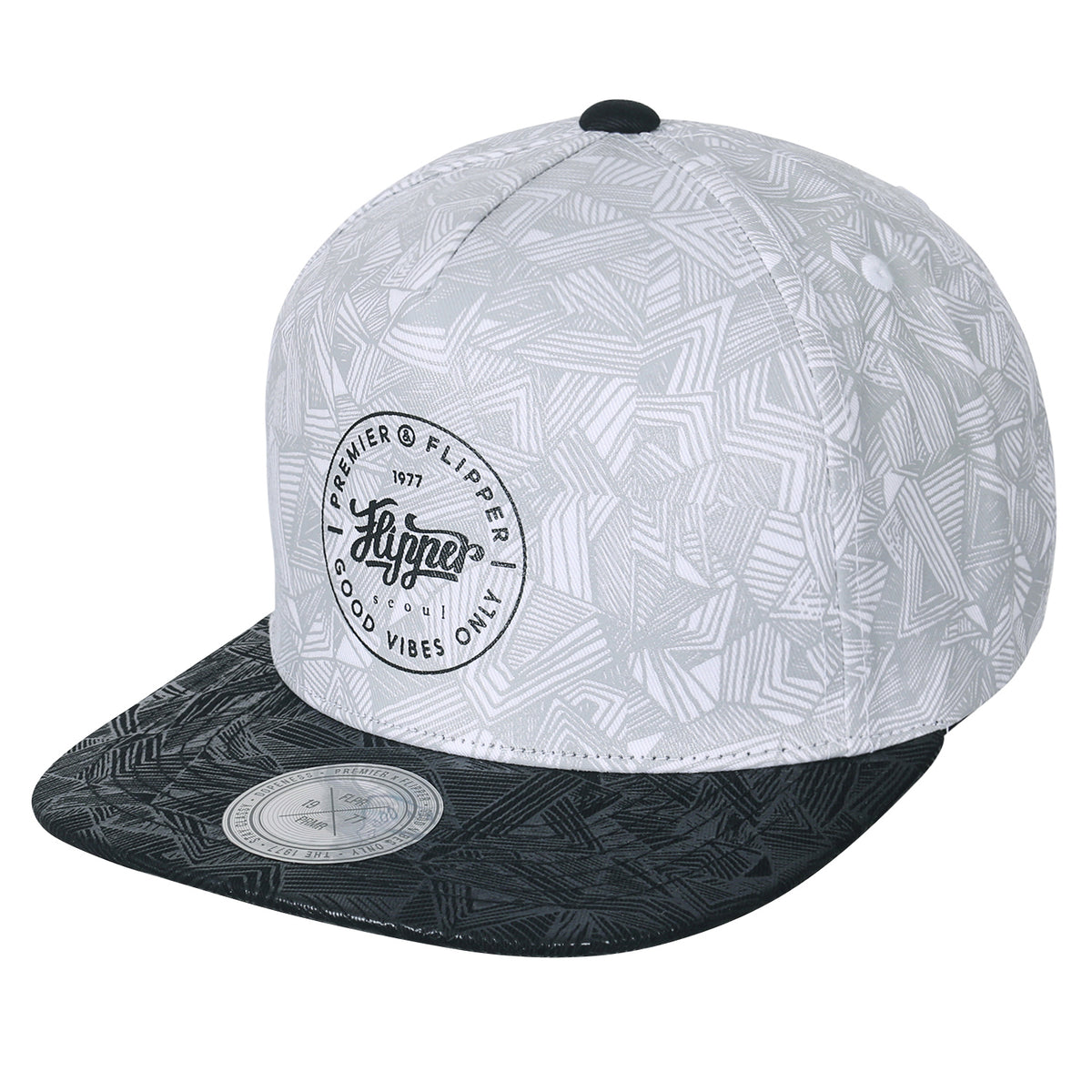 ililily Geometry Triangle Pattern Baseball Cap Logo Print Flat Bill Snapback Hat