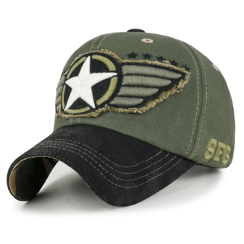 ililily Wing And Star Embroidery Color Baseball Cap Washed Cotton Trucker Hat