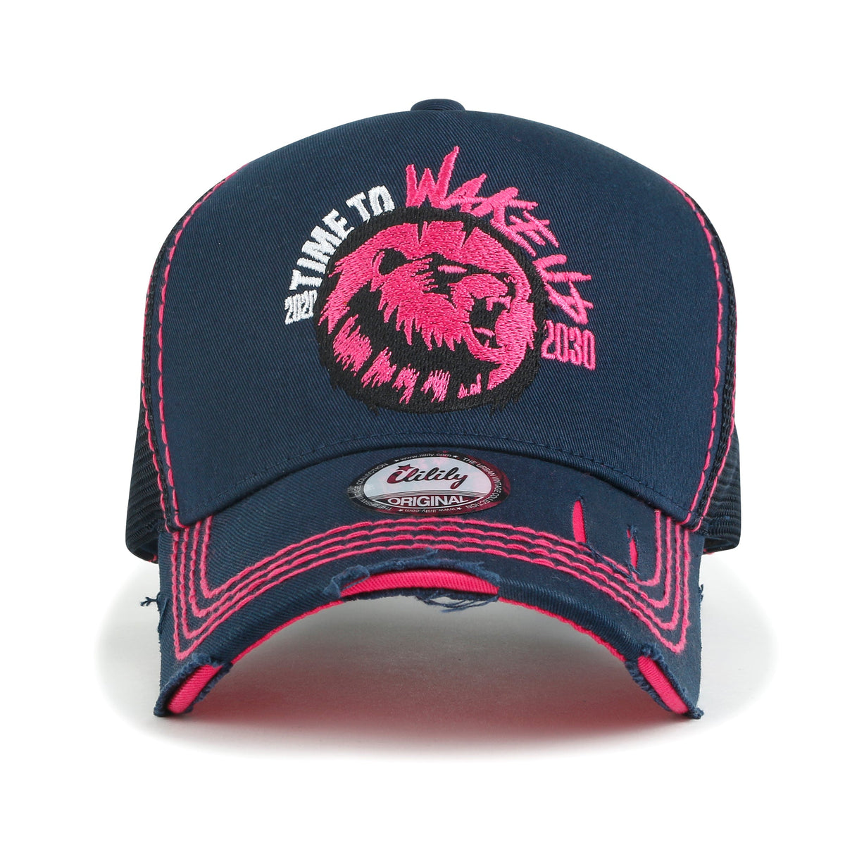 ililily 2021 Travel Series Embroidered Baseball Cap Colorful Stitch Mesh Trucker Hat