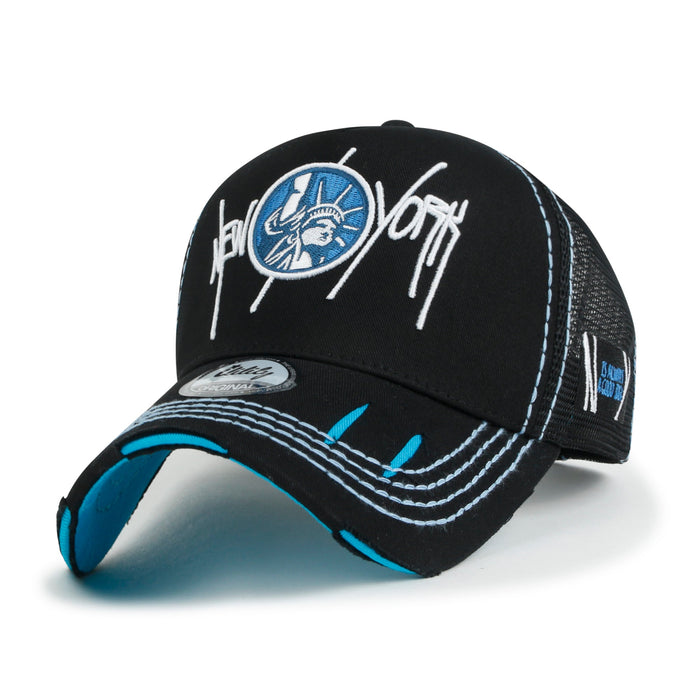 ililily State Embroidered Baseball Cap Colorful Stitch Mesh Trucker Hat