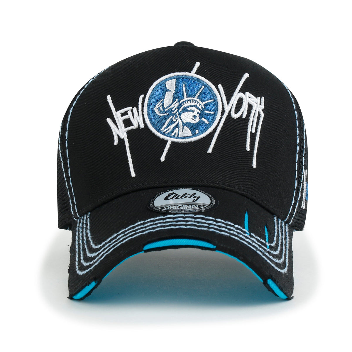ililily State Embroidered Baseball Cap Colorful Stitch Mesh Trucker Hat