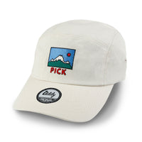 ililily Pick Embroidered Panel Camp Hat Solid Color Cotton Flat Brim Cadet Cap