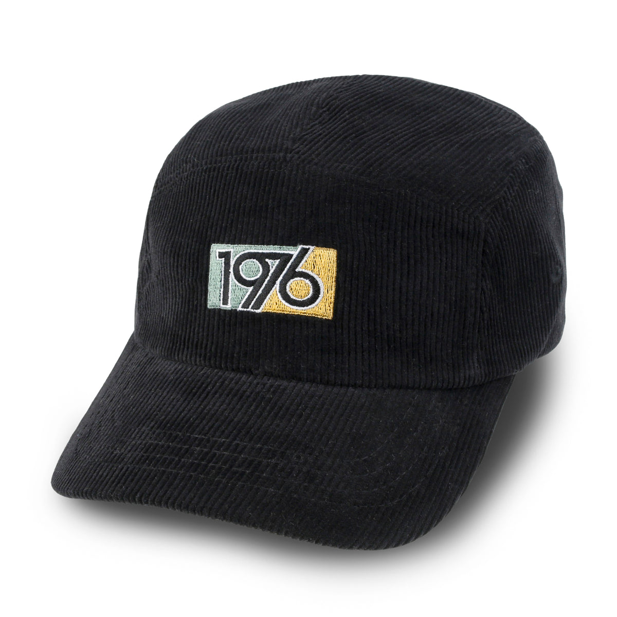 ililily 1976 Embroidered Panel Camp Hat Solid Color Cotton Corduroy Cadet Cap