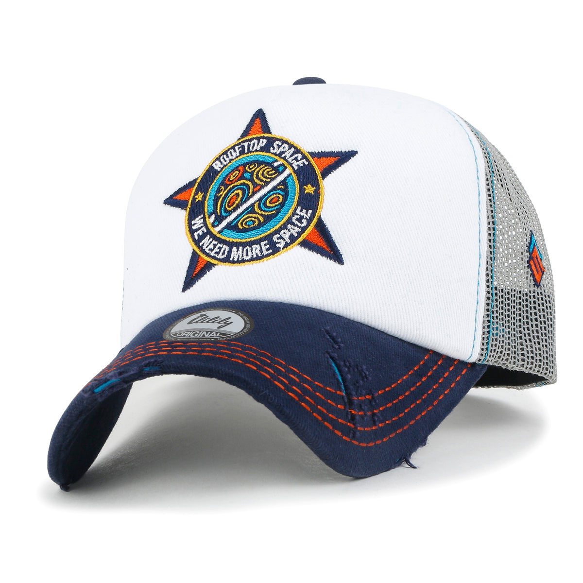 ililily X Rooftop Space Colorful Retro Embroidery Mesh Trucker Baseball Cap