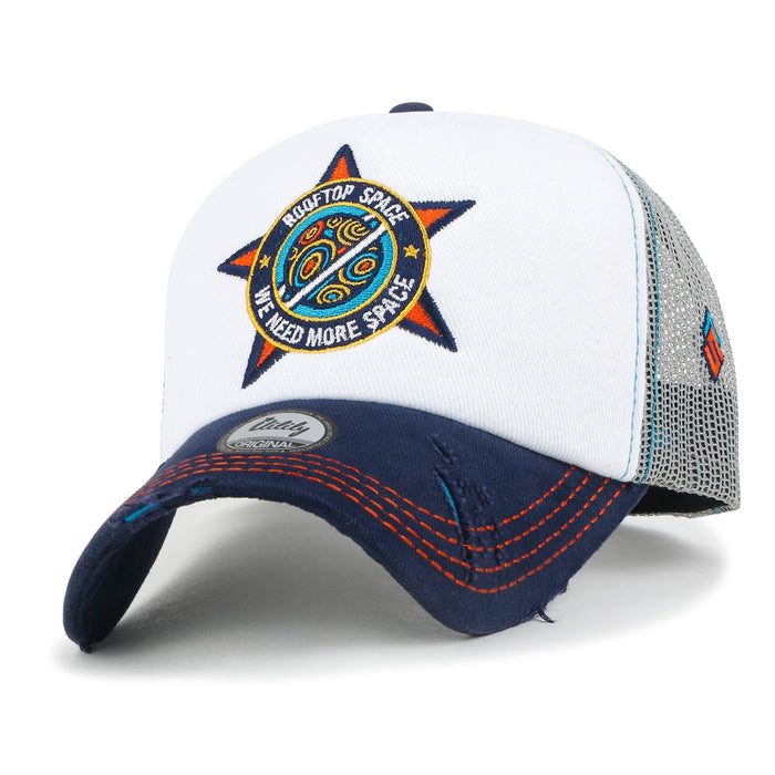 ililily X Rooftop Space Colorful Retro Embroidery Mesh Trucker Baseball Cap