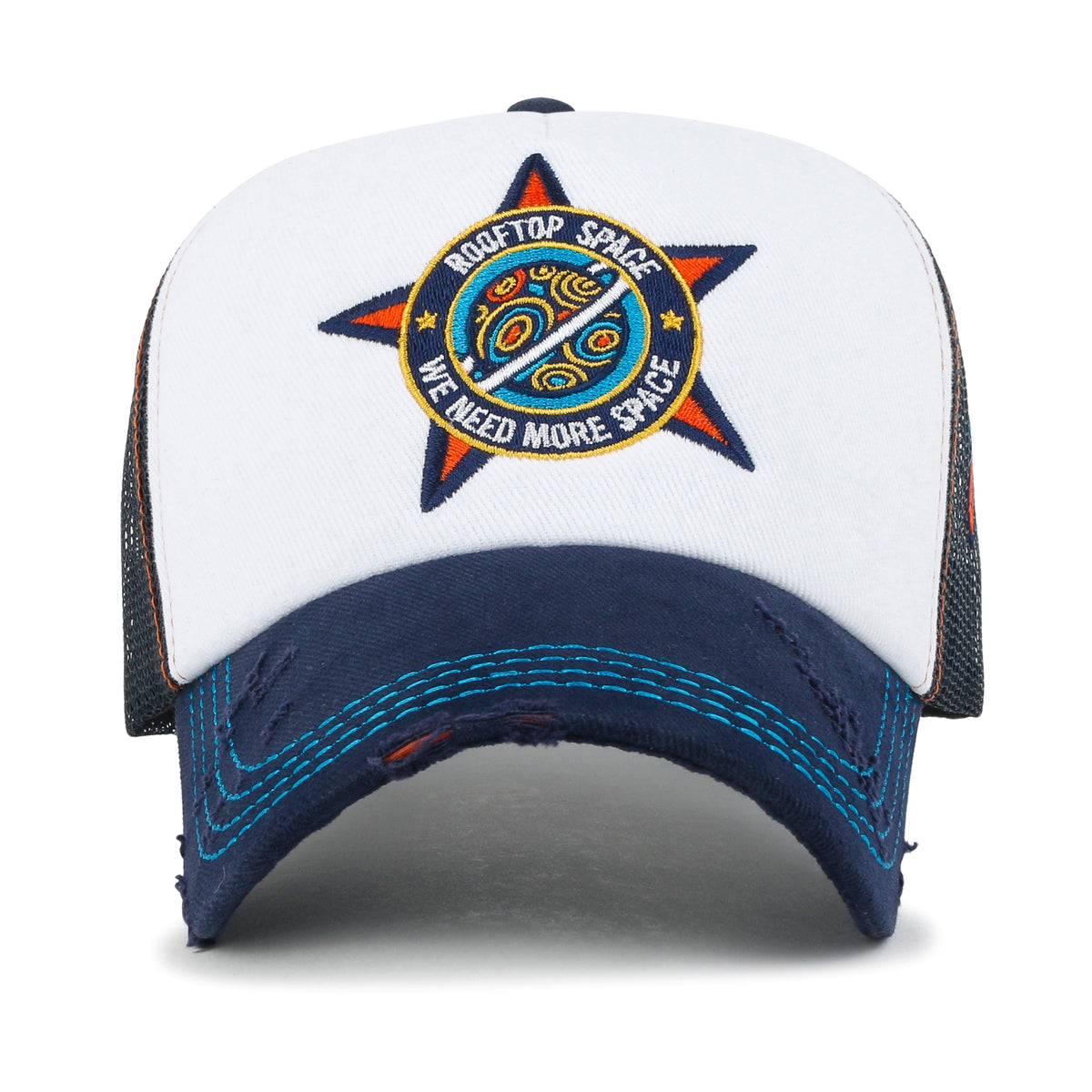 ililily X Rooftop Space Colorful Retro Embroidery Mesh Trucker Baseball Cap