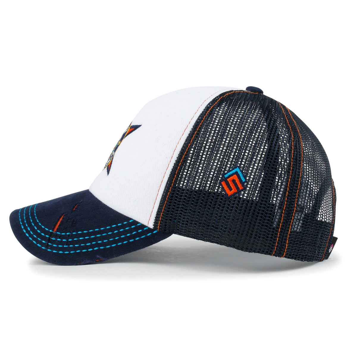 ililily X Rooftop Space Colorful Retro Embroidery Mesh Trucker Baseball Cap