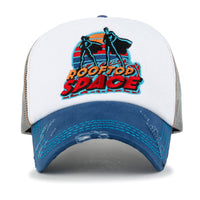 ililily X Rooftop Space Colorful Retro Embroidery Mesh Trucker Baseball Cap