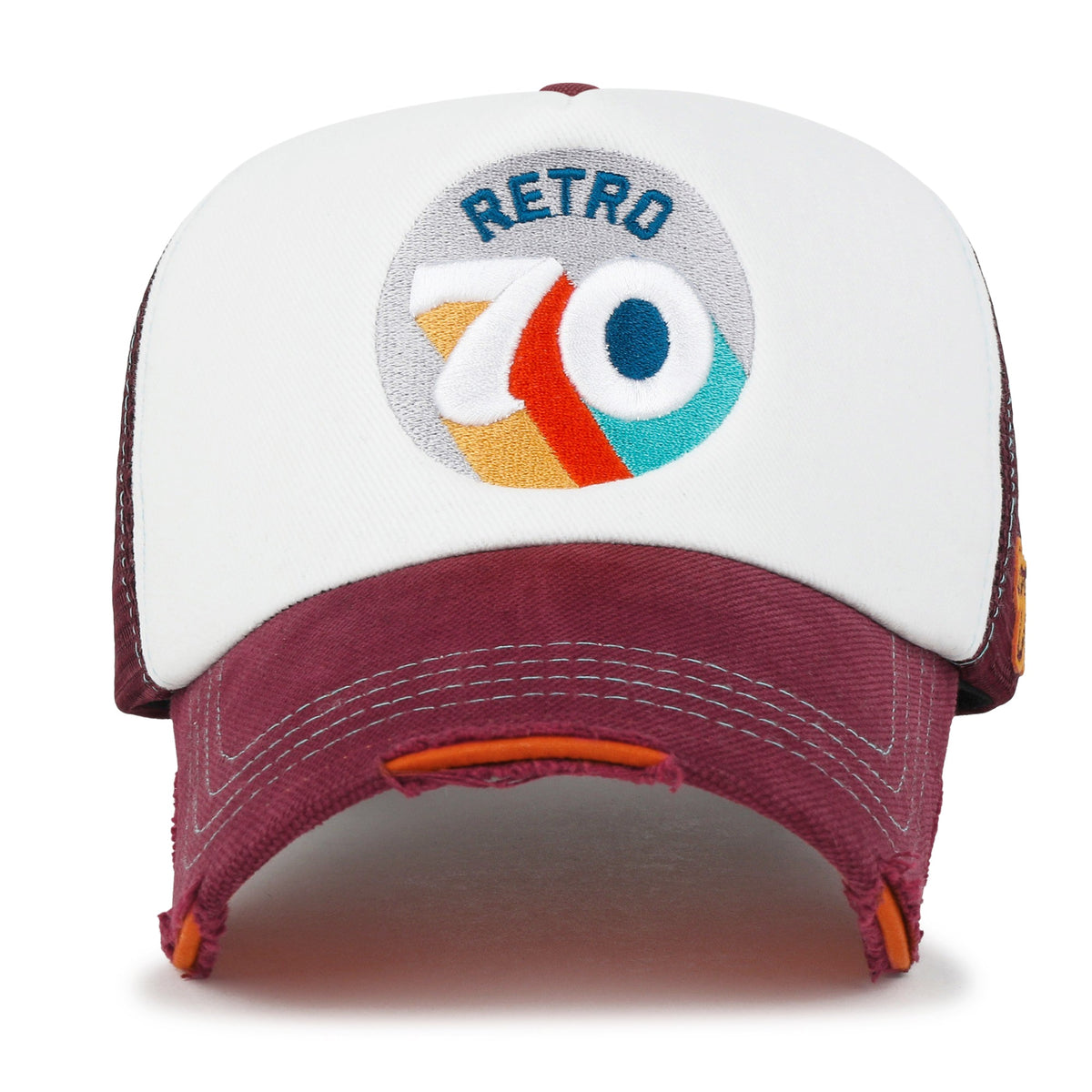 ililily Retro Embroidery Baseball Cap Vintage Distressed Cotton Sponge Trucker Hat