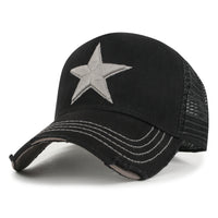 ililily Premium Star Embroidery Structured Crown Vintage Trucker Hat