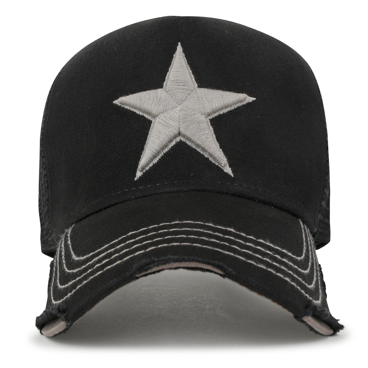 ililily Premium Star Embroidery Structured Crown Vintage Trucker Hat