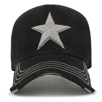 ililily Premium Star Embroidery Structured Crown Vintage Trucker Hat