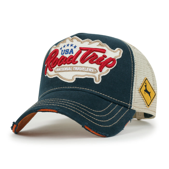 ililily Premium ROAD TRIP Map Embroidery Trucker Hat Vintage Style Baseball Cap