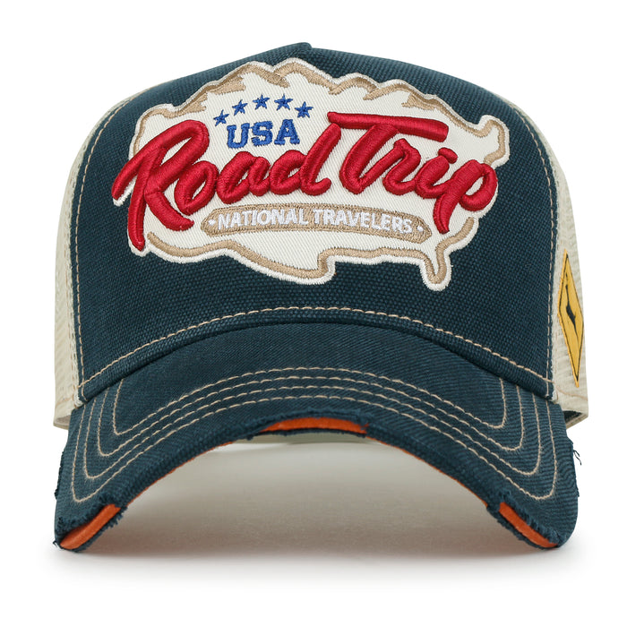 ililily Premium ROAD TRIP Map Embroidery Trucker Hat Vintage Style Baseball Cap