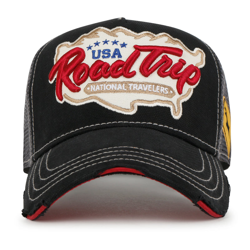ililily Premium ROAD TRIP Map Embroidery Trucker Hat Vintage Style Baseball Cap
