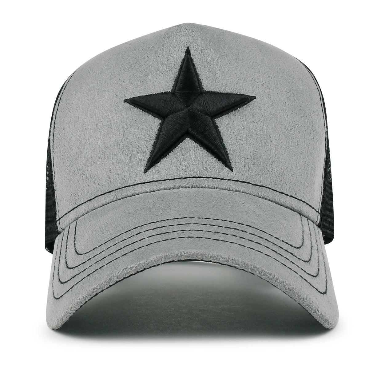 ililily PREMIUM Star Embroidery Baseball Cap Faux Suede Trucker Hat