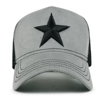 ililily PREMIUM Star Embroidery Baseball Cap Faux Suede Trucker Hat