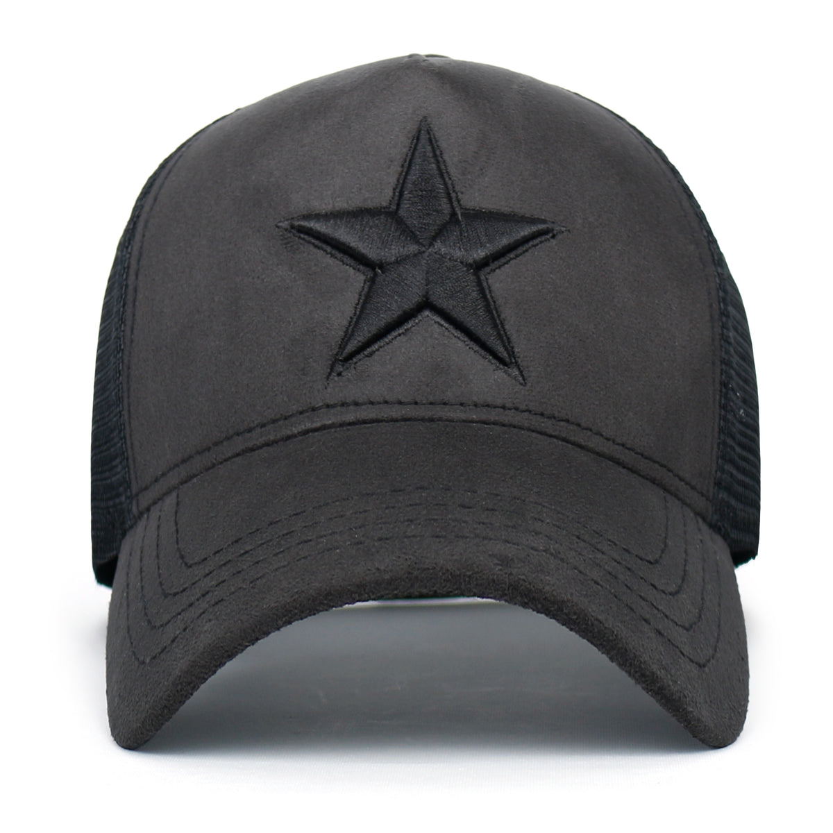 ililily PREMIUM Star Embroidery Baseball Cap Faux Suede Trucker Hat