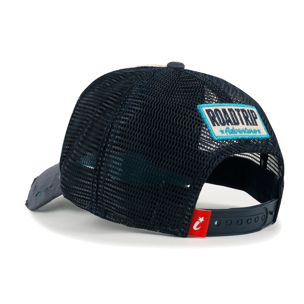 ililily Premium ROAD TRIP Round Embroidery Trucker Hat Vintage Baseball Cap