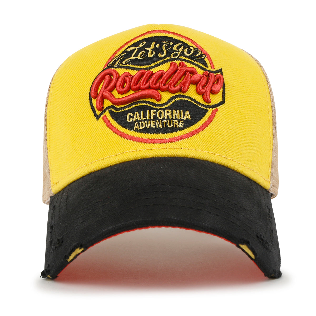 ililily Premium ROAD TRIP Round Embroidery Trucker Hat Vintage Baseball Cap