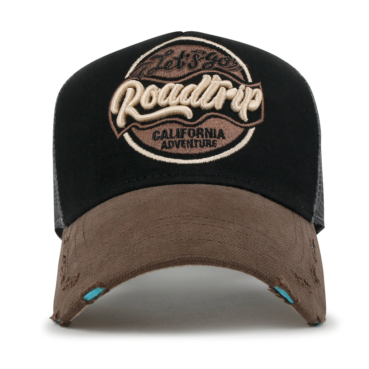 ililily Premium ROAD TRIP Round Embroidery Trucker Hat Vintage Baseball Cap